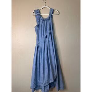 Free People Chambray Denim Asymmetrical Midi Dress SMALL